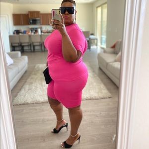 Hot pink 2 piece biker set